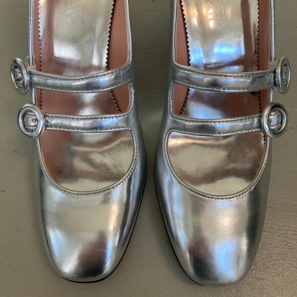 J.crew Maisie Double-Strap Silver Metallic Maryjane Heels 7.5 - Picture 2 of 8